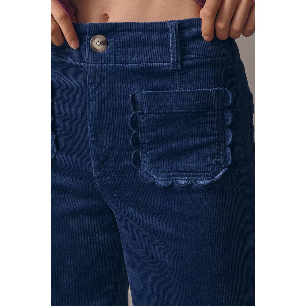Anthropologie Maeve Colette Corduroy Wide Leg Crop Pants Blue 34 Scallop - Picture 3 of 9